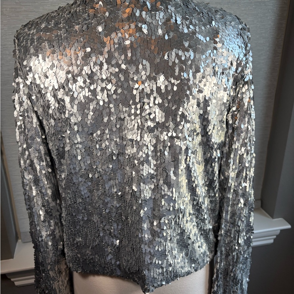 KAREN KANE Dressy Sequin Silver Jacket Blazer - Picture 3 of 5